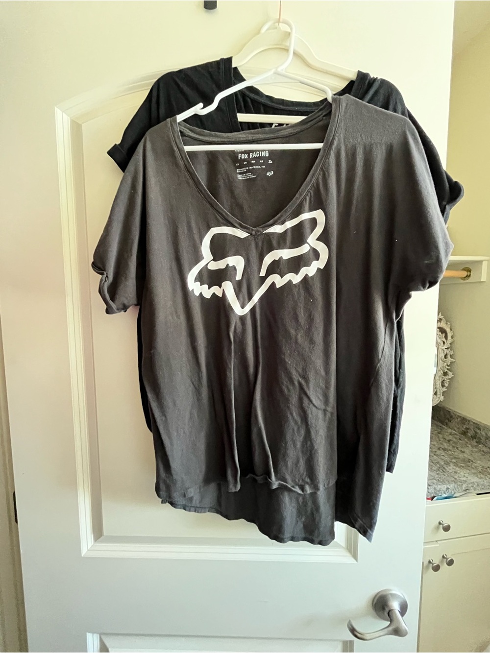 Fox Dark Gray Short Sleeve V-Neck Tee with White Fox Head Logo